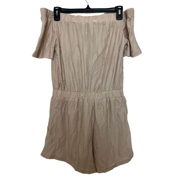 Essue Tan Romper Off Shoulder Distressed Small - Picture 5 of 5